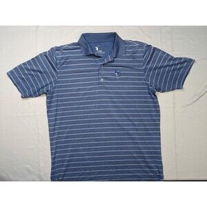 F&G Tech Golf Polo - Blue and White Striped - Mens S - Indian Head 1897 Logo